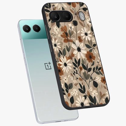 Vector Flowers Glass Case for 1+Nord 4 angled mockup showcasing glossy glass finish and crisp graphic detailing