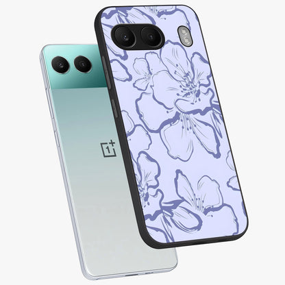Violet Sketch Garden Glass Case for 1+Nord 4 angled mockup showcasing glossy finish and delicate line detailing