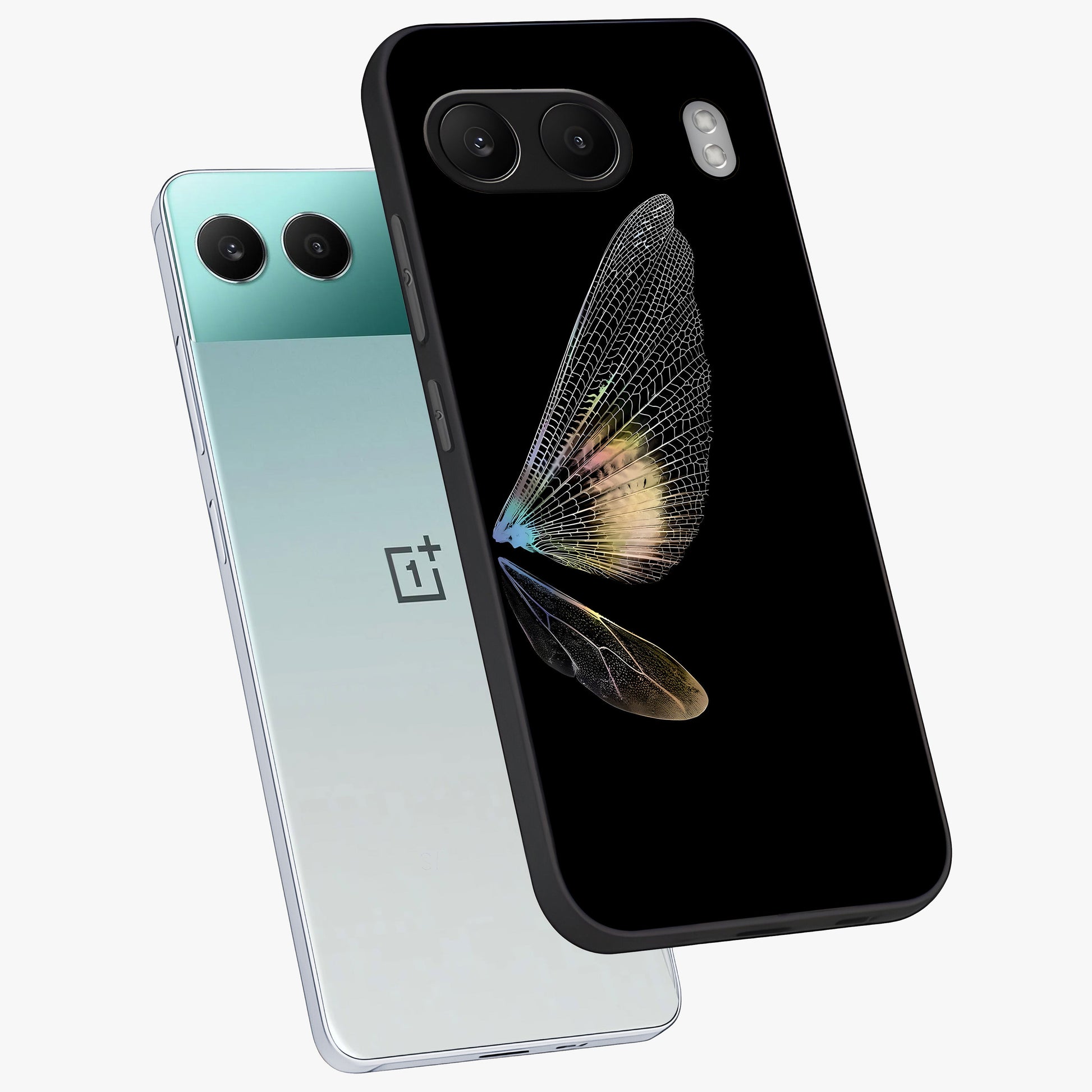 Whispers of Wings Glass Case for 1+Nord 4 angled mockup showcasing glossy finish and soft gradient detailing