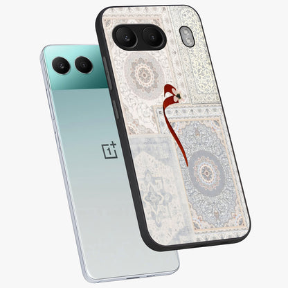 White Aesthetic Bow Glass Case for 1+Nord 4 angled mockup showcasing glossy finish and elegant pastel detailing