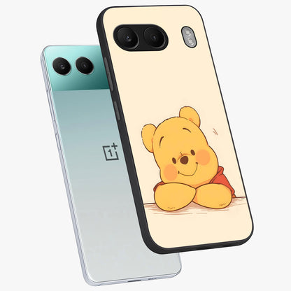 Winniethe Pooh Glass Case for 1+Nord 4 angled mockup showcasing glossy finish and soft playful tones