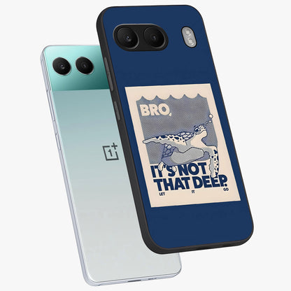 Worry Less Swim Glass Case for 1+Nord 4 angled mockup showcasing glossy finish and fresh ocean tones