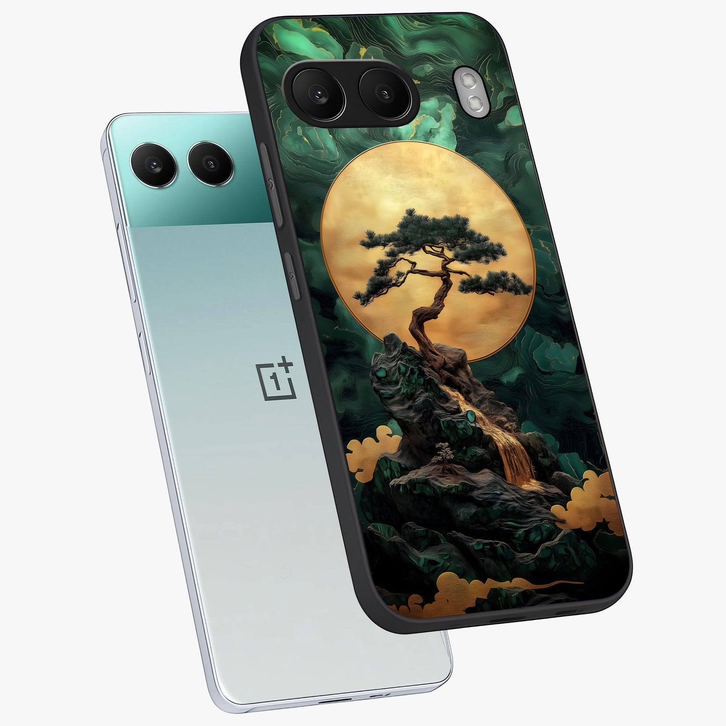 Zen Moon Rise Glass Case for 1+Nord 4 angled mockup showcasing glossy finish and soft night sky tones
