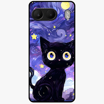 Abstract Cat Art Glass Case for 1+Nord 4 vibrant front view featuring modern artistic cat illustration