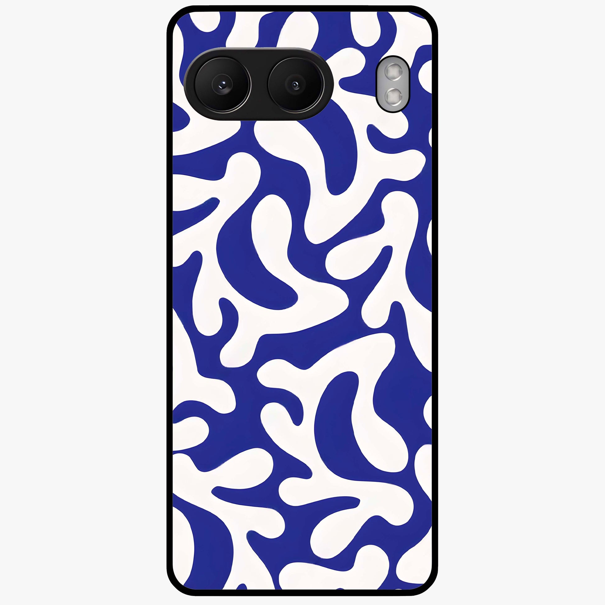 Abstract Coral Waves Glass Case for 1+Nord 4 front view featuring flowing ocean inspired coral wave artwork