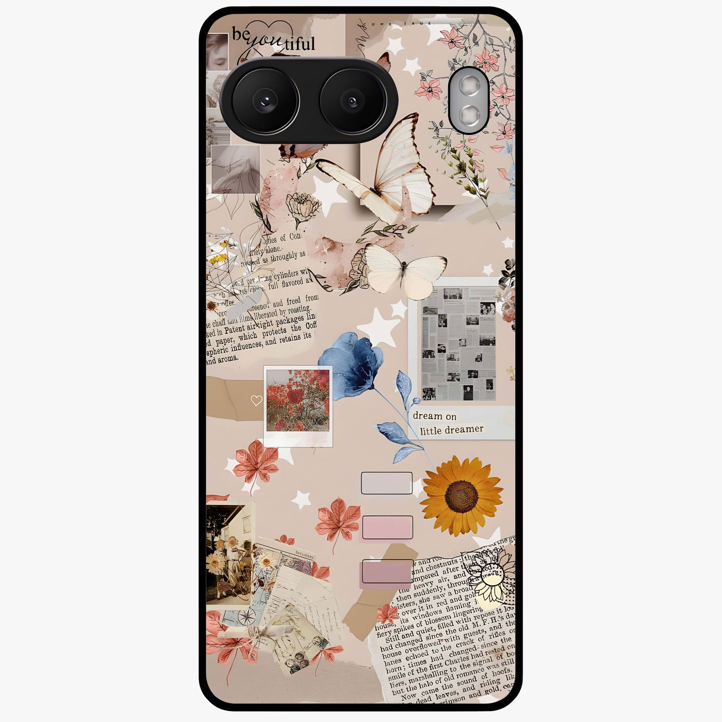 Aesthetic Butterfly Glass Case for 1+Nord 4 front view featuring elegant butterfly artwork with soft aesthetic tones