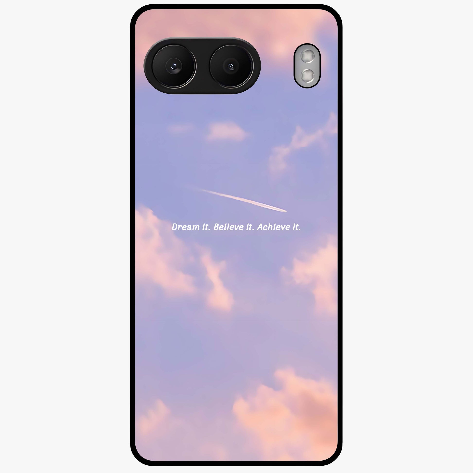 Aesthetic Clouds Dream Glass Case for 1+Nord 4 soft front view featuring dreamy pastel cloud artwork