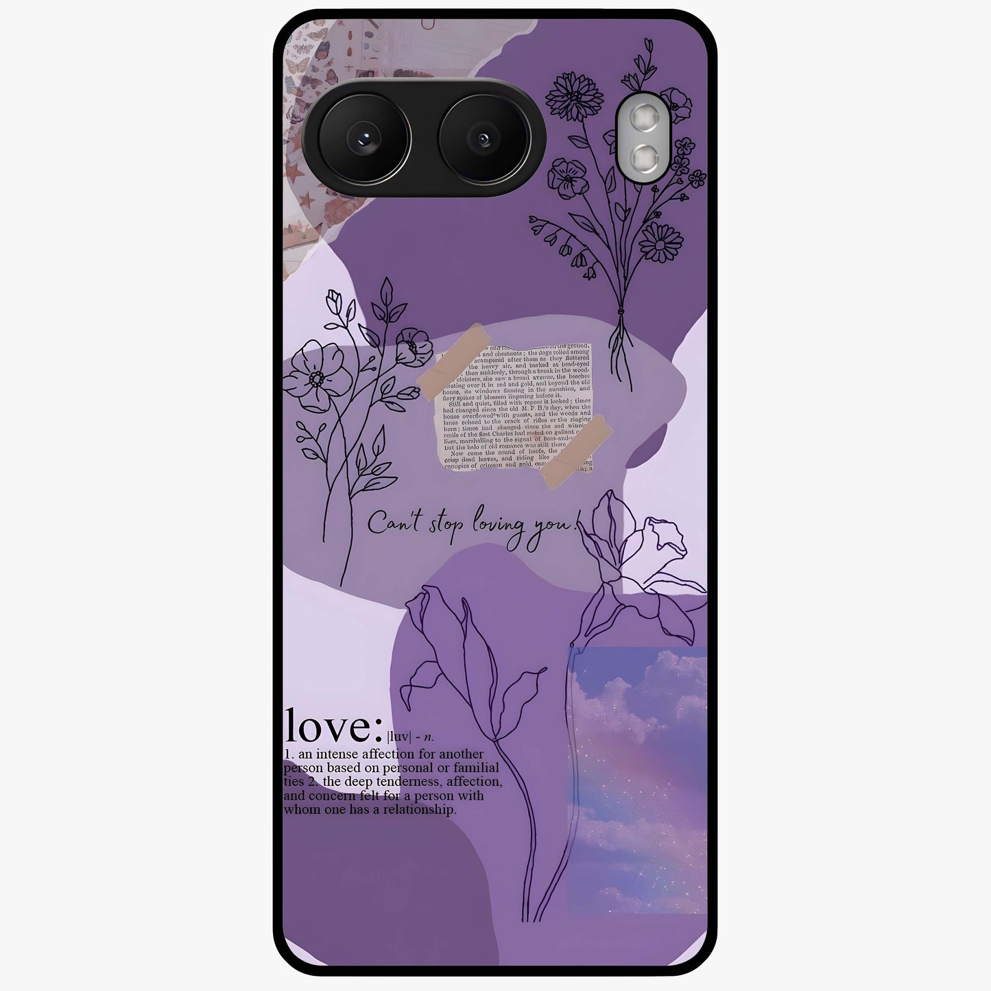 Aesthetic Love With Flower Glass Case for 1+Nord 4 romantic front view featuring floral love themed artwork