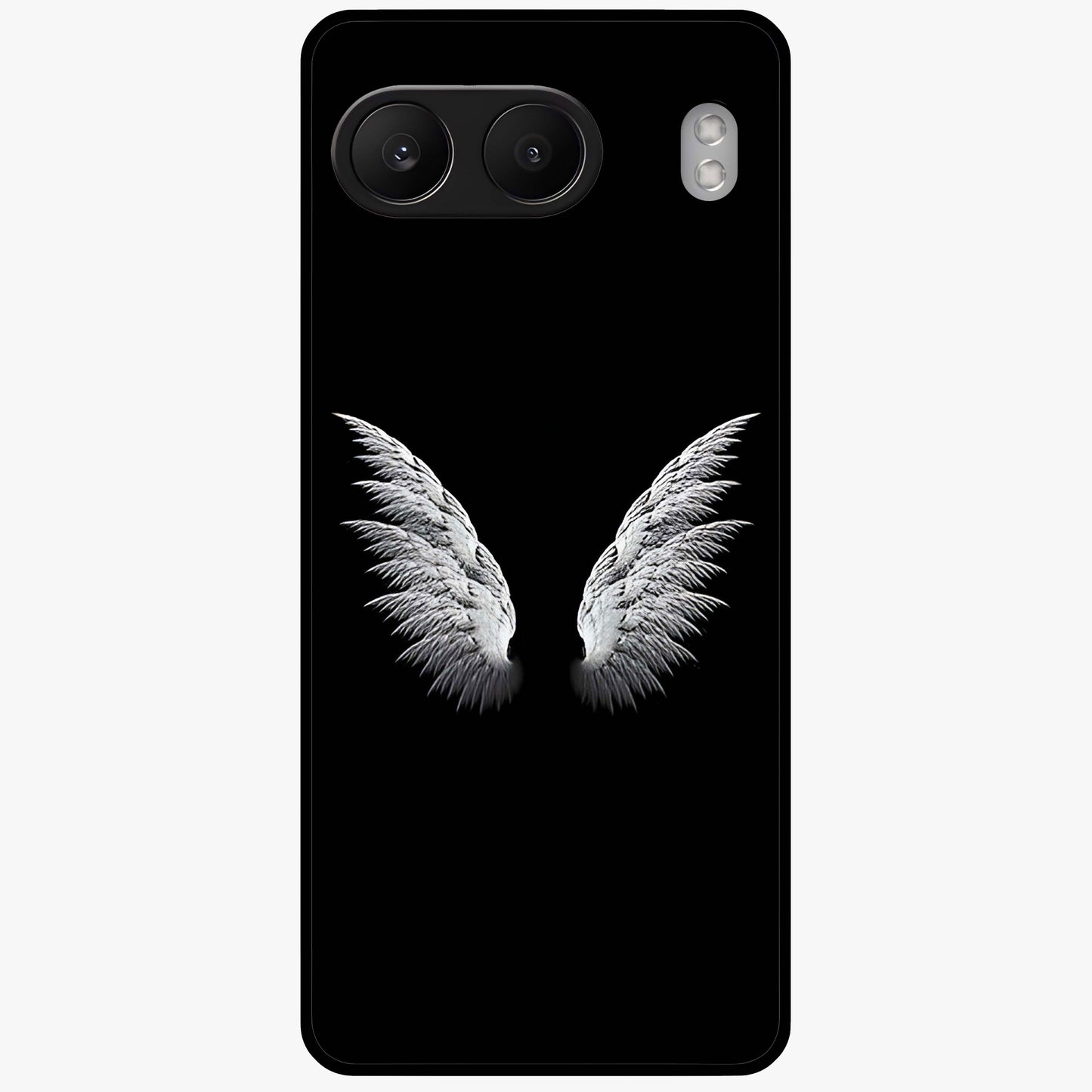 Angel Wing Grace Glass Case for 1+Nord 4 elegant front view featuring soft angel wing artwork