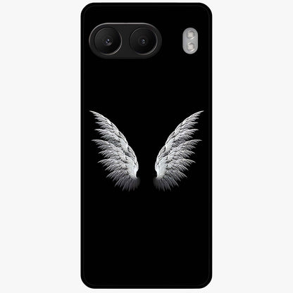 Angel Wing Grace Glass Case for 1+Nord 4 elegant front view featuring soft angel wing artwork