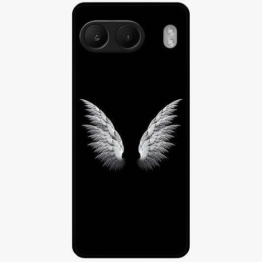 Angel Wing Grace Glass Case for 1+Nord 4 elegant front view featuring soft angel wing artwork