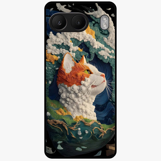 Aurora Cat Dreams Glass Case for 1+Nord 4 dreamy front view featuring glowing cat artwork with aurora tones