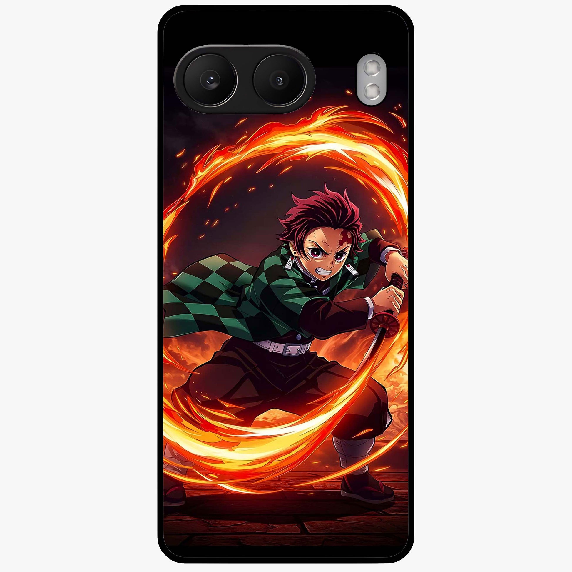 Blazing Sword Resolve Glass Case for 1+Nord 4 showing full back design in clean flat view with blazing sword artwork and glossy glass finish.