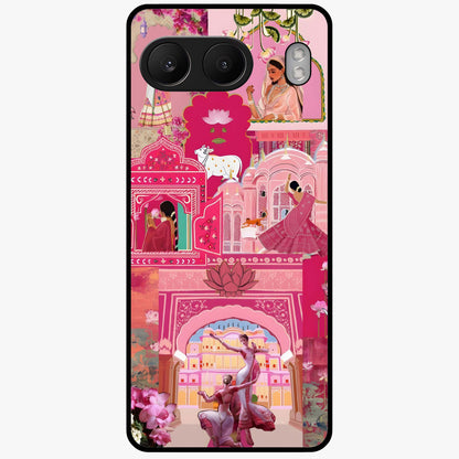 Blossoms of Rajasthan Glass Case for 1+Nord 4 vibrant front view featuring traditional Rajasthani floral artwork