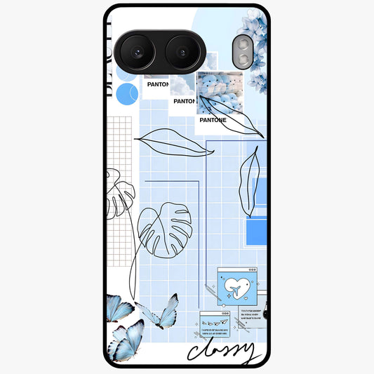 Blue Aesthetic Flower Glass Case for 1+Nord 4 elegant front view featuring soft blue floral artwork
