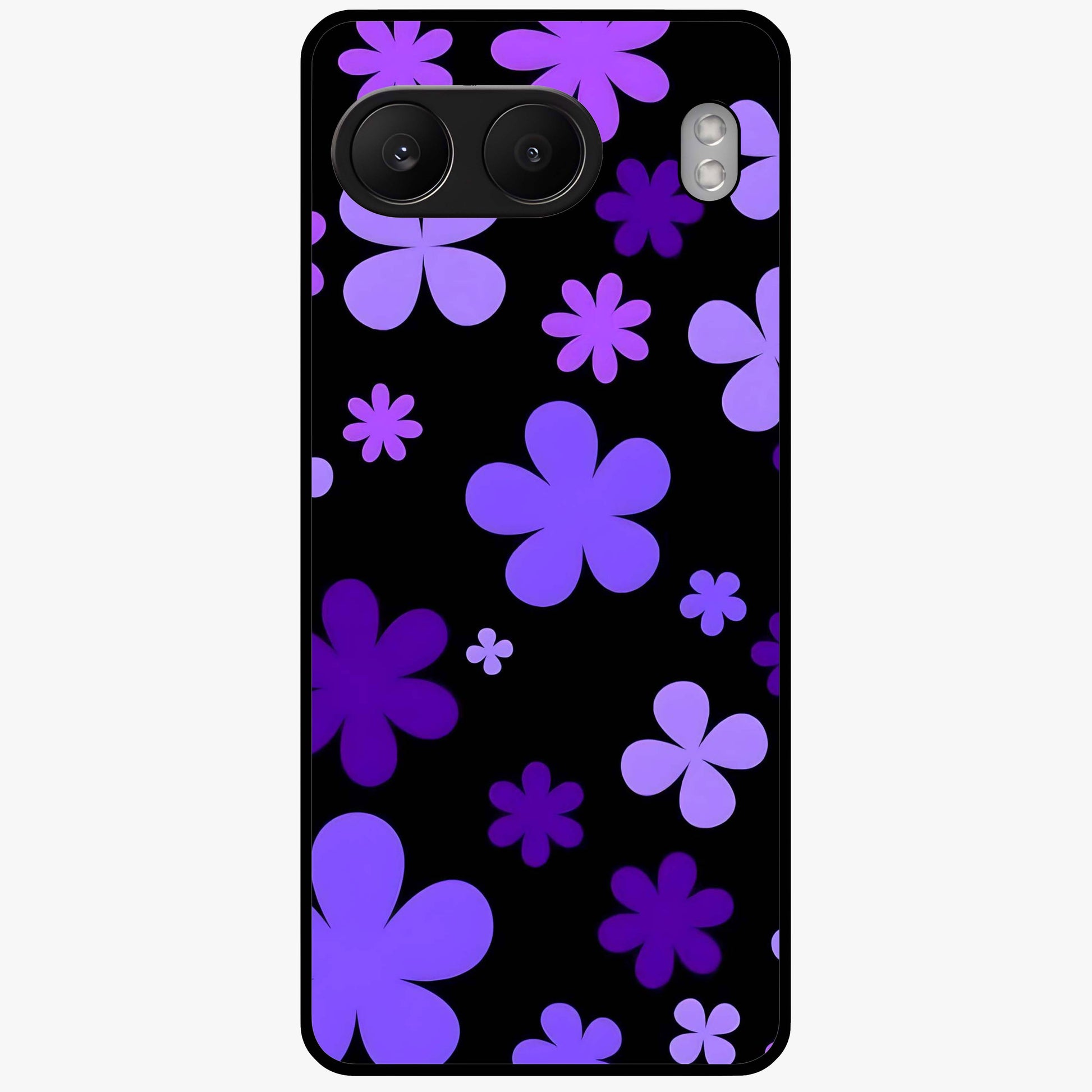 Blue Retro Pop Flowers Glass Case for 1+Nord 4 vibrant front view featuring retro floral artwork in bold blue tones