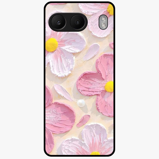 Blush Bloom Texture Glass Case for 1+Nord 4 artistic front view featuring textured floral blush artwork