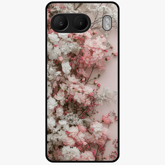 Blush Blossom Cloud Glass Case for 1+Nord 4 dreamy front view featuring soft blossom artwork with cloud inspired tones
