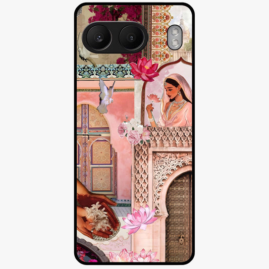 Blush Heritage Dream Glass Case for 1+Nord 4 elegant front view featuring heritage inspired floral artwork