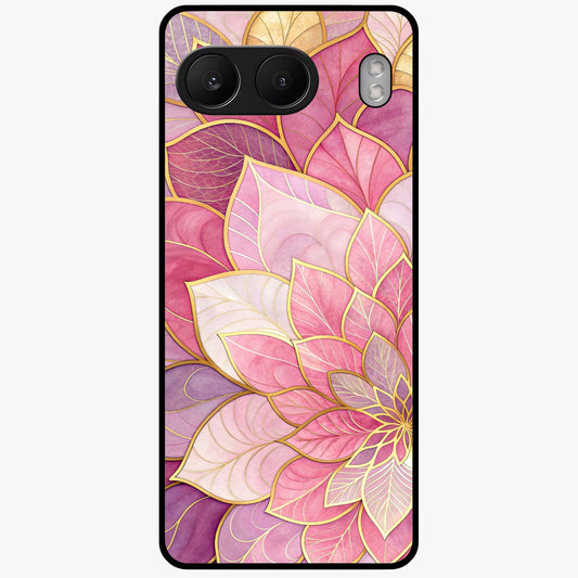 Blush Luxe Bloom Glass Case for 1+Nord 4 luxurious front view featuring refined blush floral artwork
