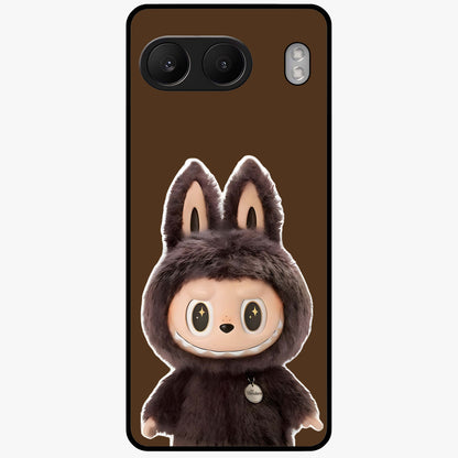 Brown Labubu Design Glass Case for 1+Nord 4 cute front view featuring playful Labubu character artwork in warm brown tones