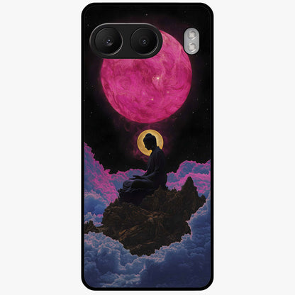 Buddha and Planets Glass Case for 1+Nord 4 serene front view featuring Buddha artwork with cosmic planetary background