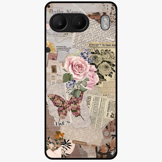 Butterfly News Bloom Glass Case for 1+Nord 4 artistic front view featuring blooming floral and butterfly themed artwork