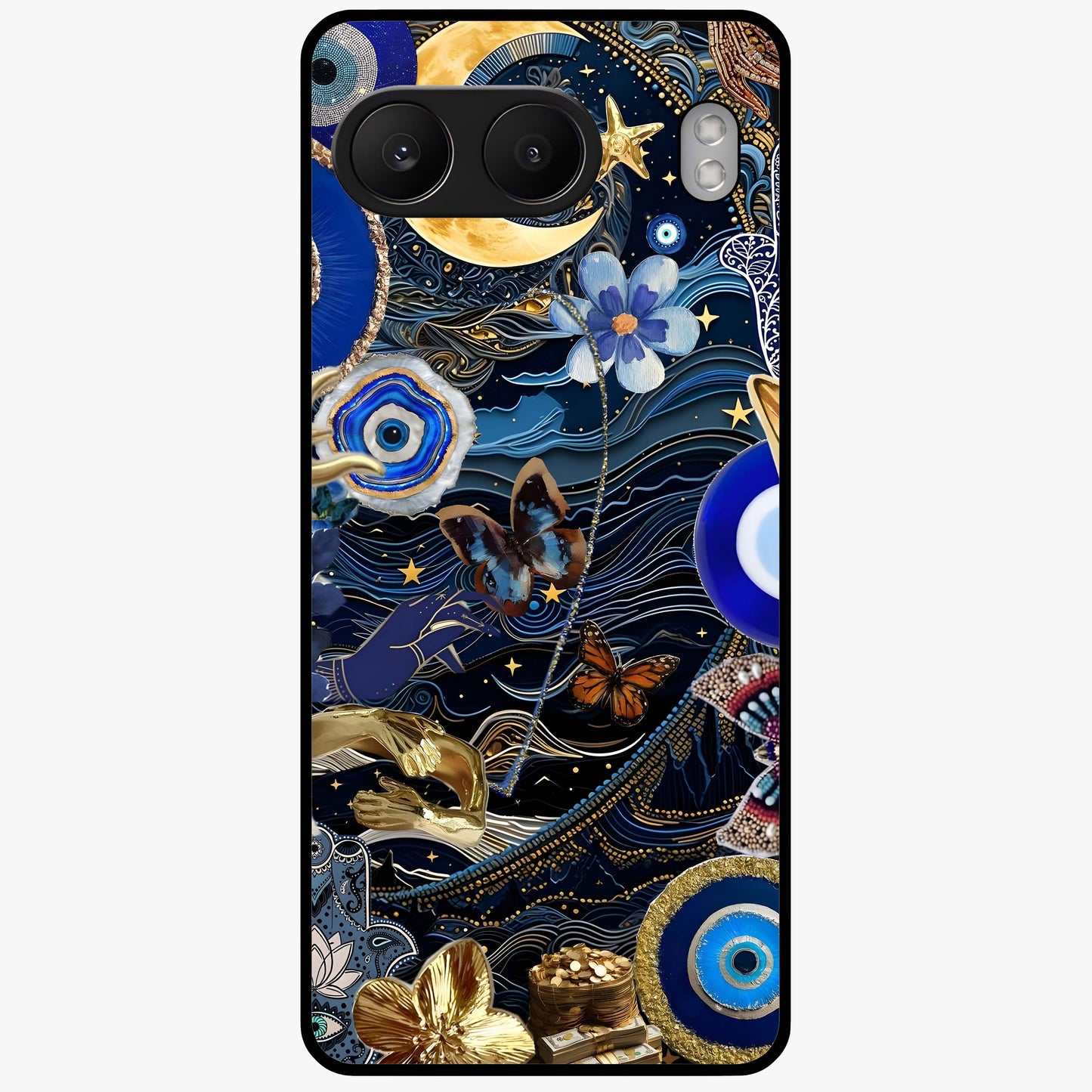 Celestial Blessing Shield Glass Case for 1+Nord 4 spiritual front view featuring protective celestial symbol artwork