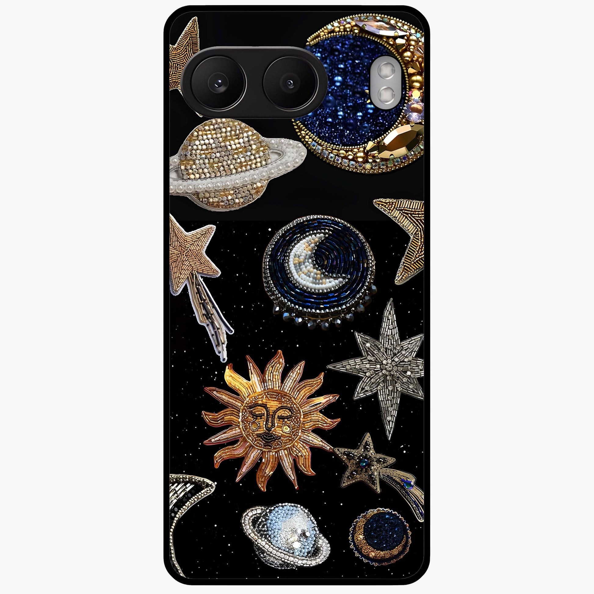 Celestial Gem Constellations Glass Case for 1+Nord 4 elegant front view featuring gemstone inspired constellation artwork
