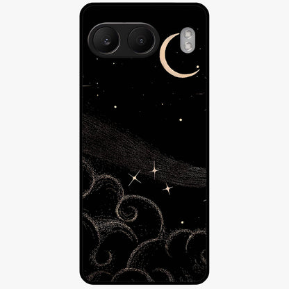 Celestial Midnight Veil Glass Case for 1+Nord 4 dramatic front view featuring deep midnight sky artwork