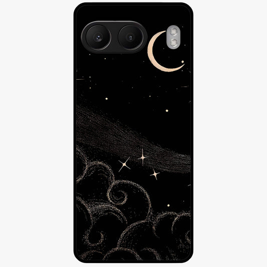 Celestial Midnight Veil Glass Case for 1+Nord 4 dramatic front view featuring deep midnight sky artwork