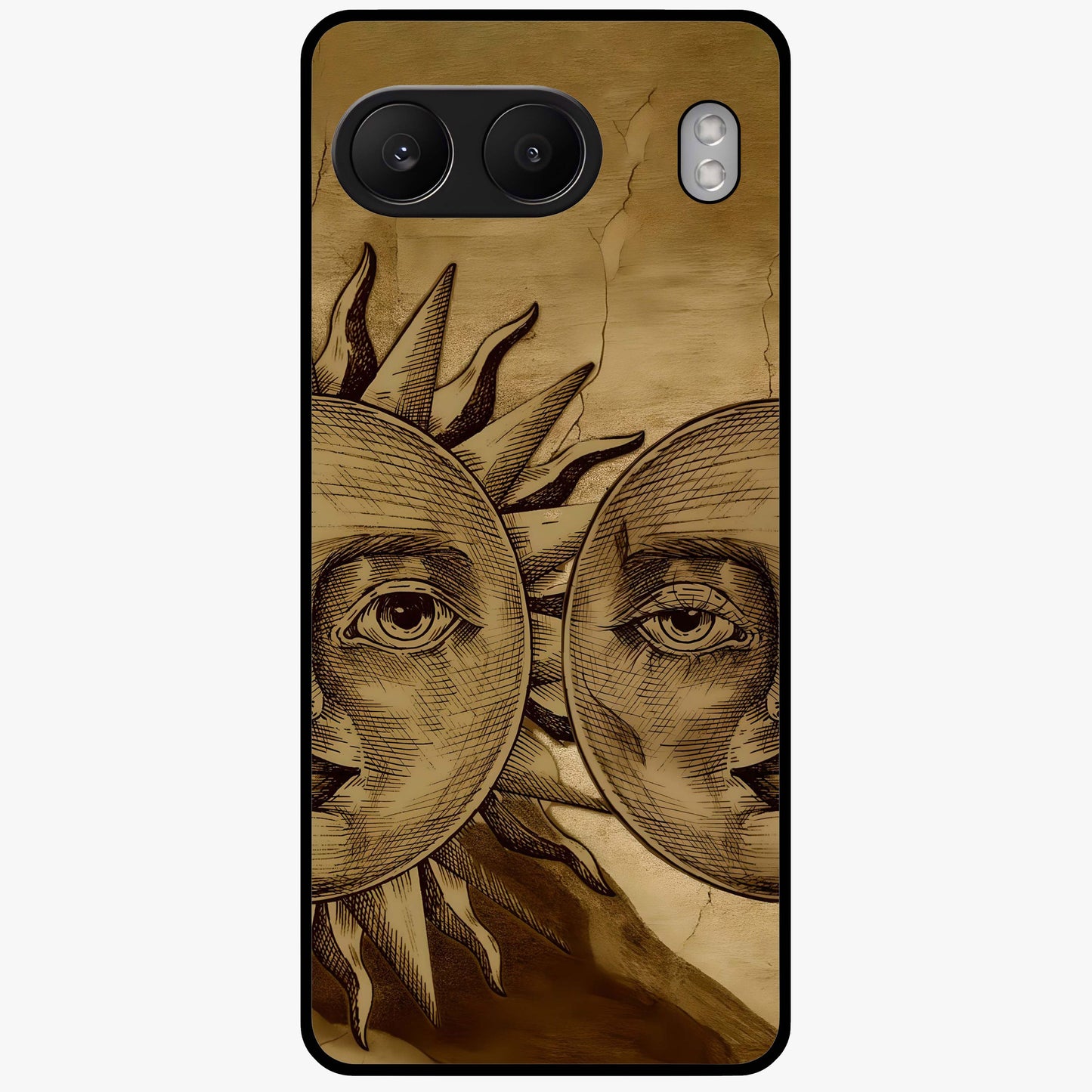 Celestial Relic Glow Glass Case for 1+Nord 4 mystical front view featuring ancient relic inspired cosmic artwork
