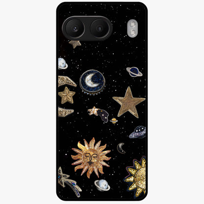 Celestial Star Charm Glass Case for 1+Nord 4 radiant front view featuring star inspired cosmic artwork