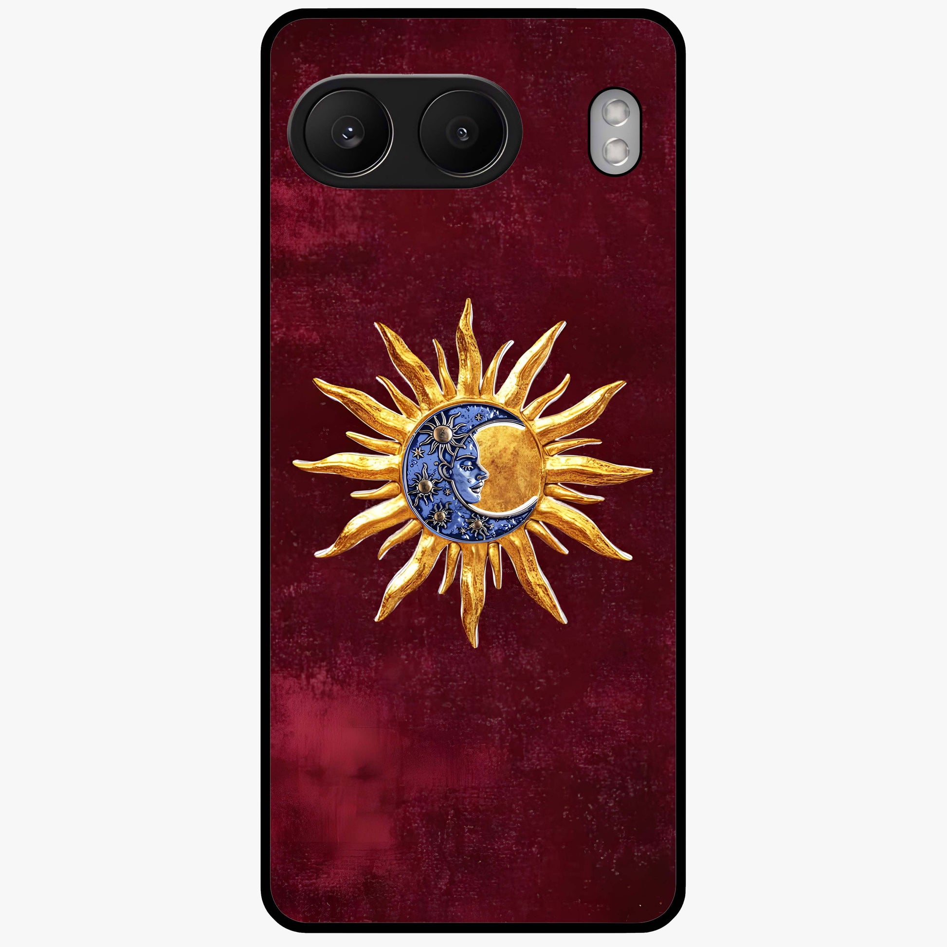 Celestial Unity Charm Glass Case for 1+Nord 4 symbolic front view featuring harmonious celestial artwork