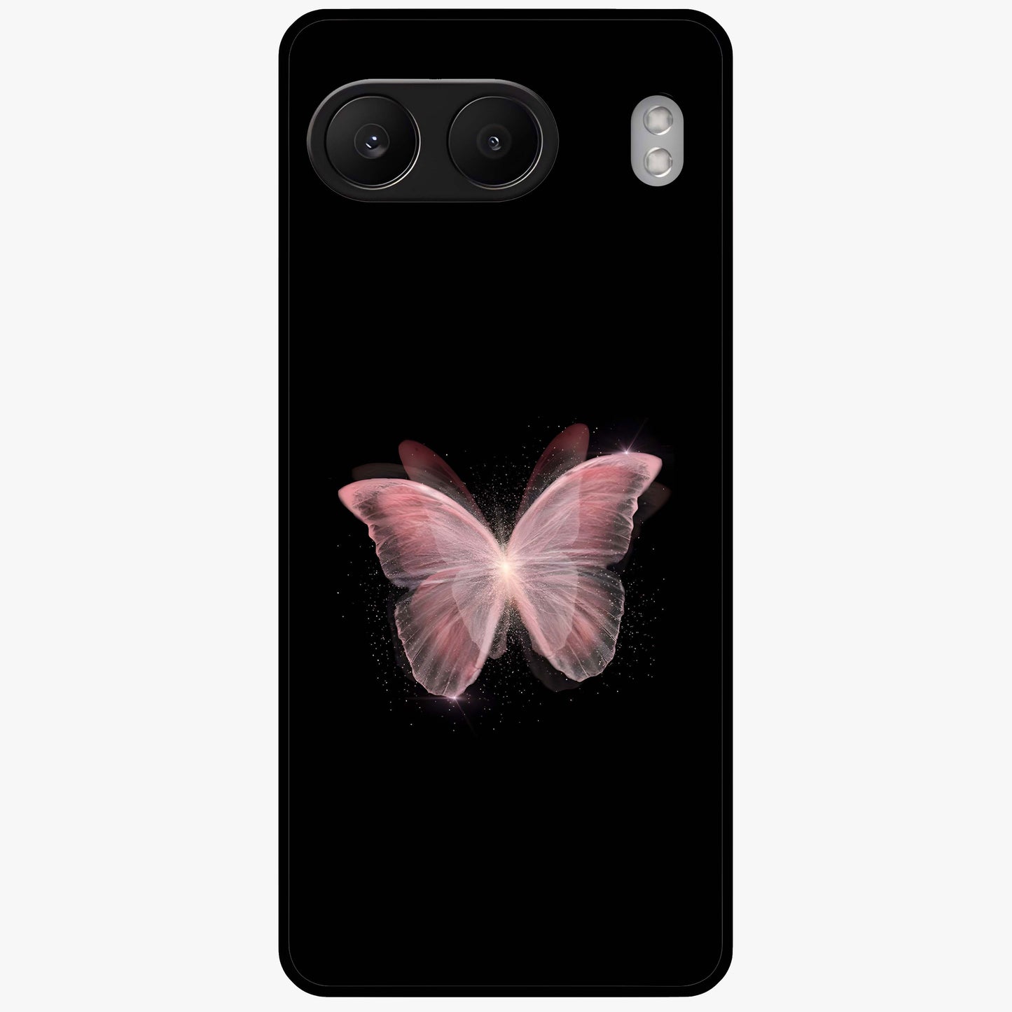 Celestial Wings Butterfly Glass Case for 1+Nord 4 elegant front view featuring butterfly artwork with cosmic accents