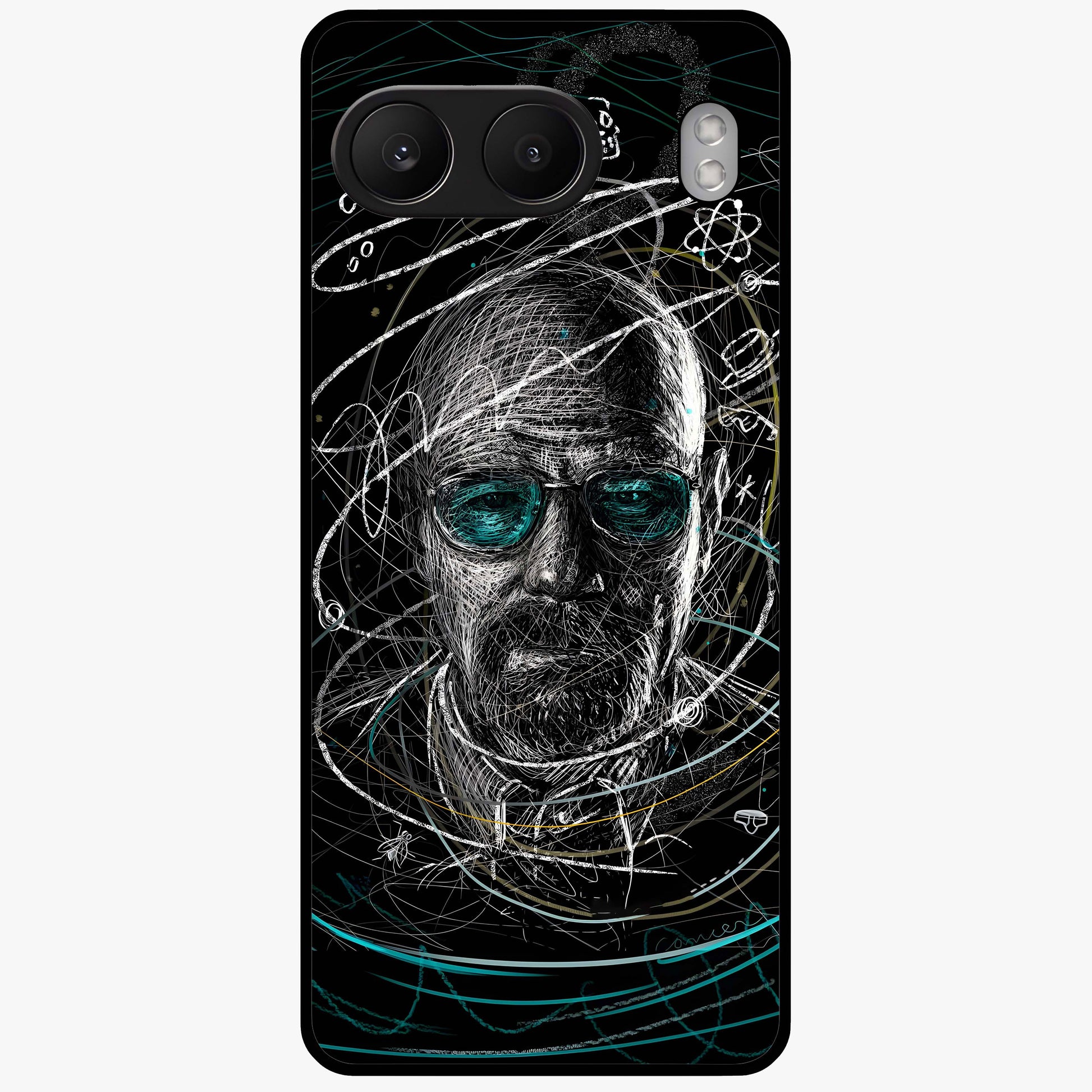 Chaotic Mind Genius Glass Case for 1+Nord 4 bold front view featuring expressive abstract typography artwork