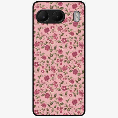Charming Pink Floral Glass Case for 1+Nord 4 soft front view featuring delicate pink floral artwork