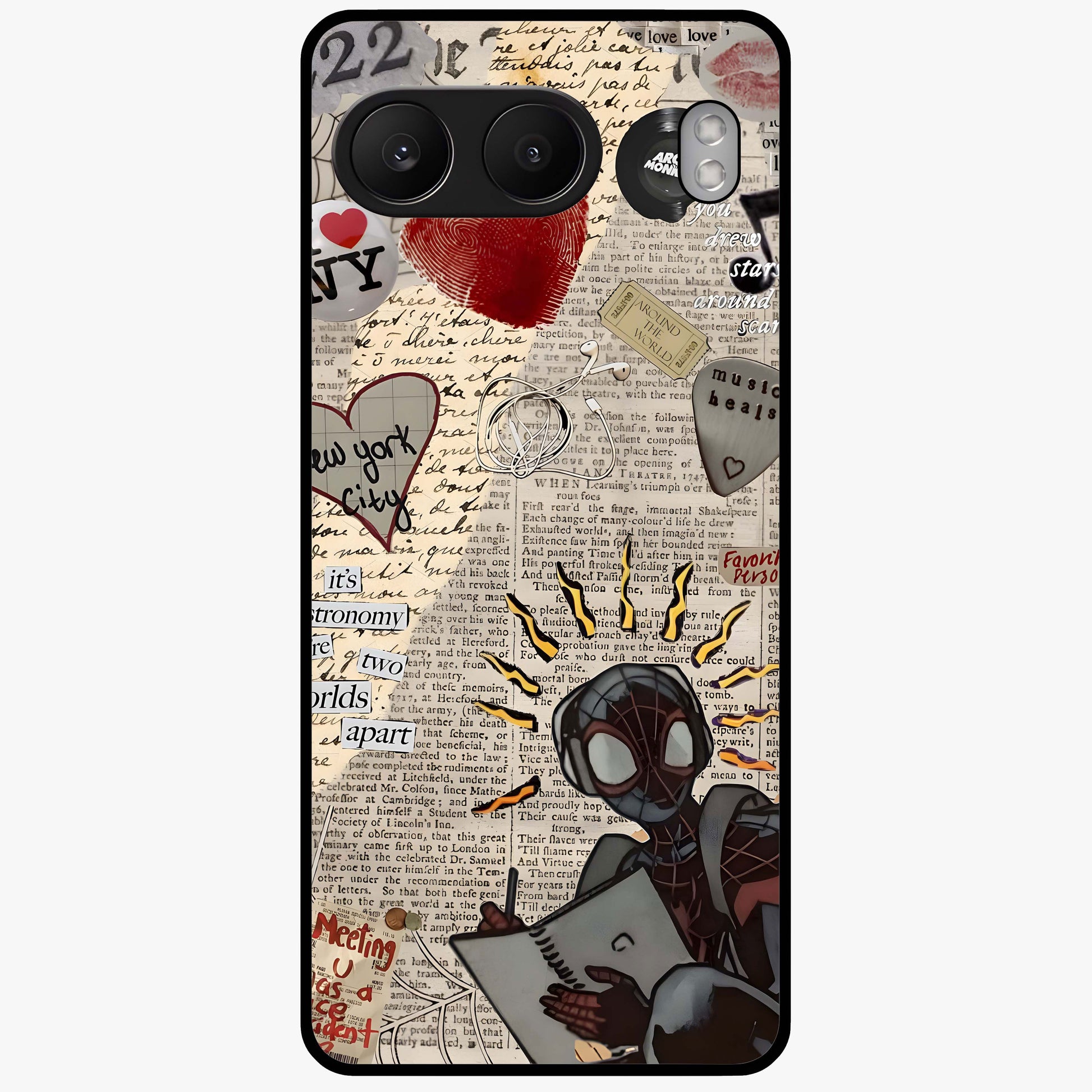 City Dream Sketch Glass Case for 1+Nord 4 showing full back design in clean flat view with artistic city sketch artwork and glossy glass finish.