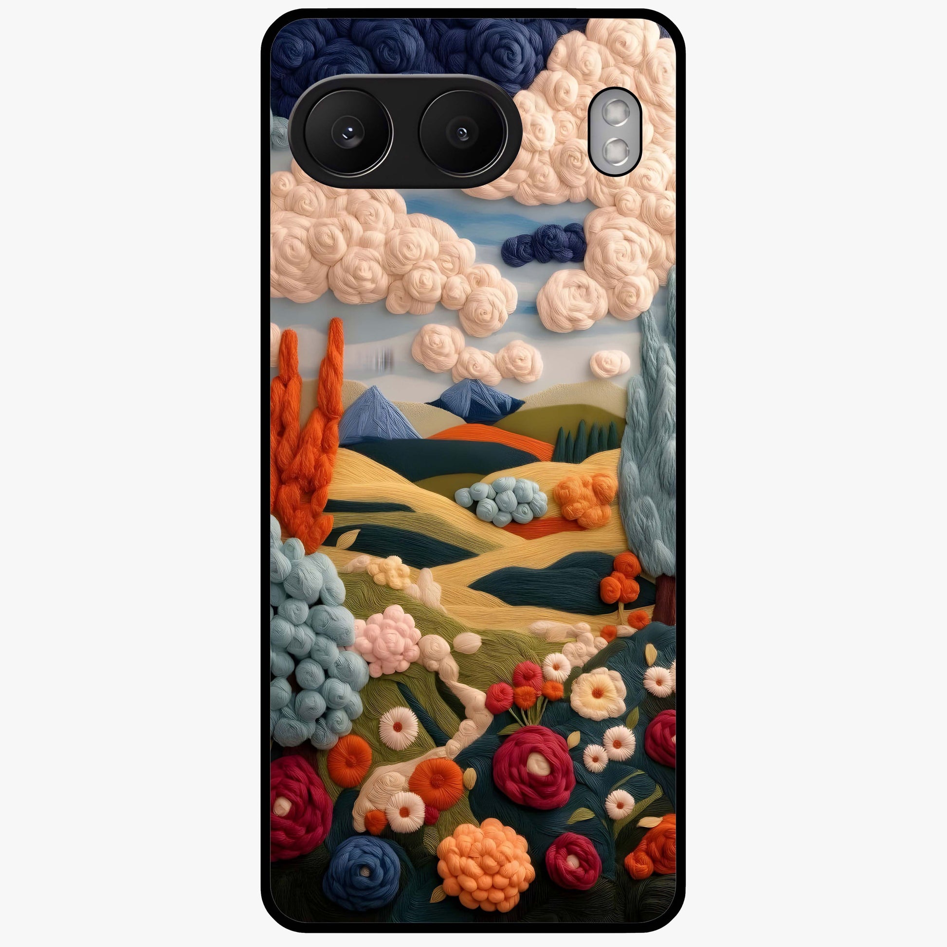 Cloud Cotton Meadows Printed Glass Case for 1+Nord 4 soft front view featuring dreamy meadow artwork with cloud inspired tones