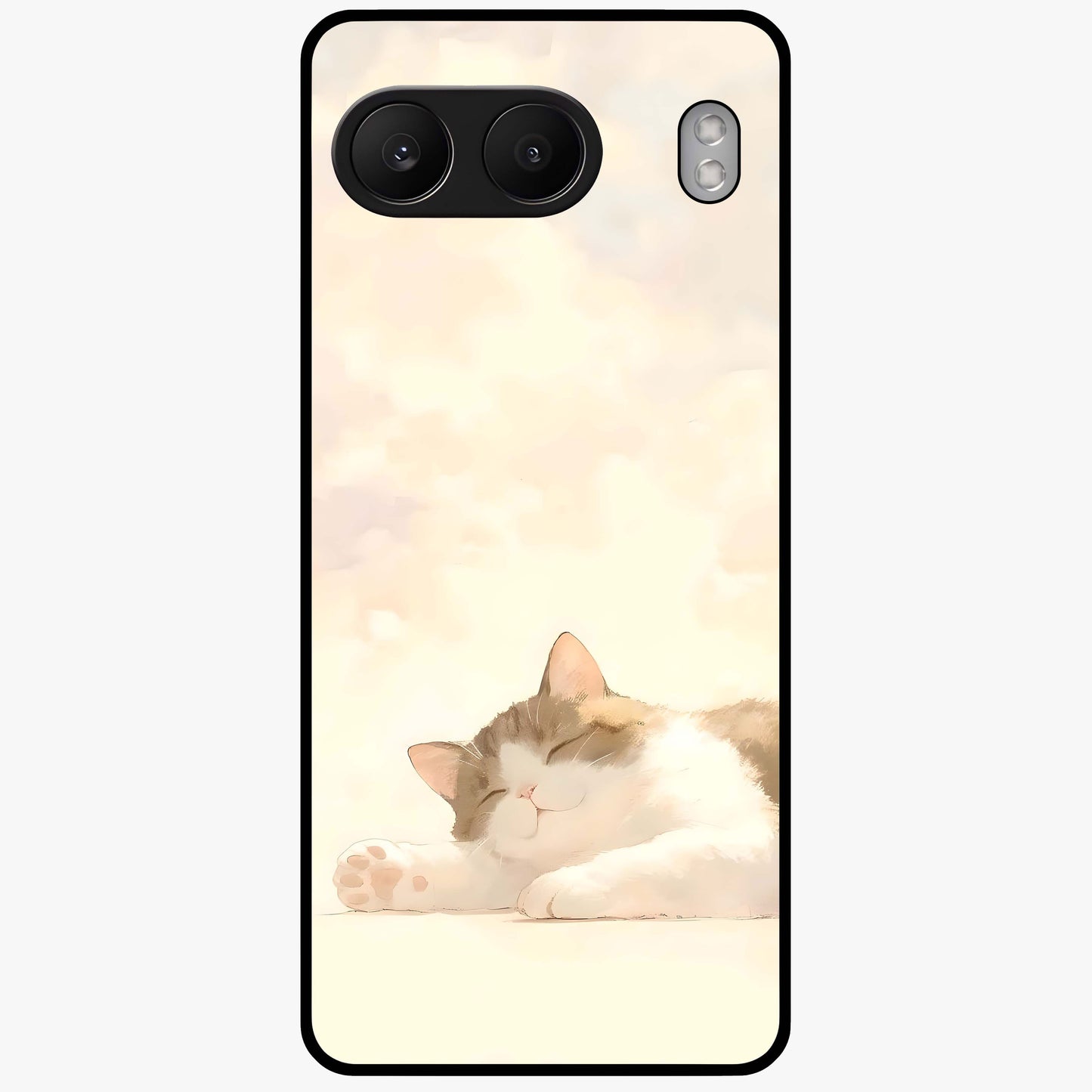Cloud Nap Cat Glass Case for 1+Nord 4 adorable front view featuring cute sleeping cat artwork on soft cloud background