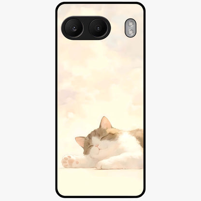 Cloud Nap Cat Glass Case for 1+Nord 4 adorable front view featuring cute sleeping cat artwork on soft cloud background