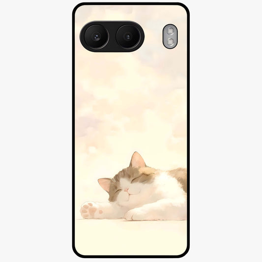 Cloud Nap Cat Glass Case for 1+Nord 4 adorable front view featuring cute sleeping cat artwork on soft cloud background