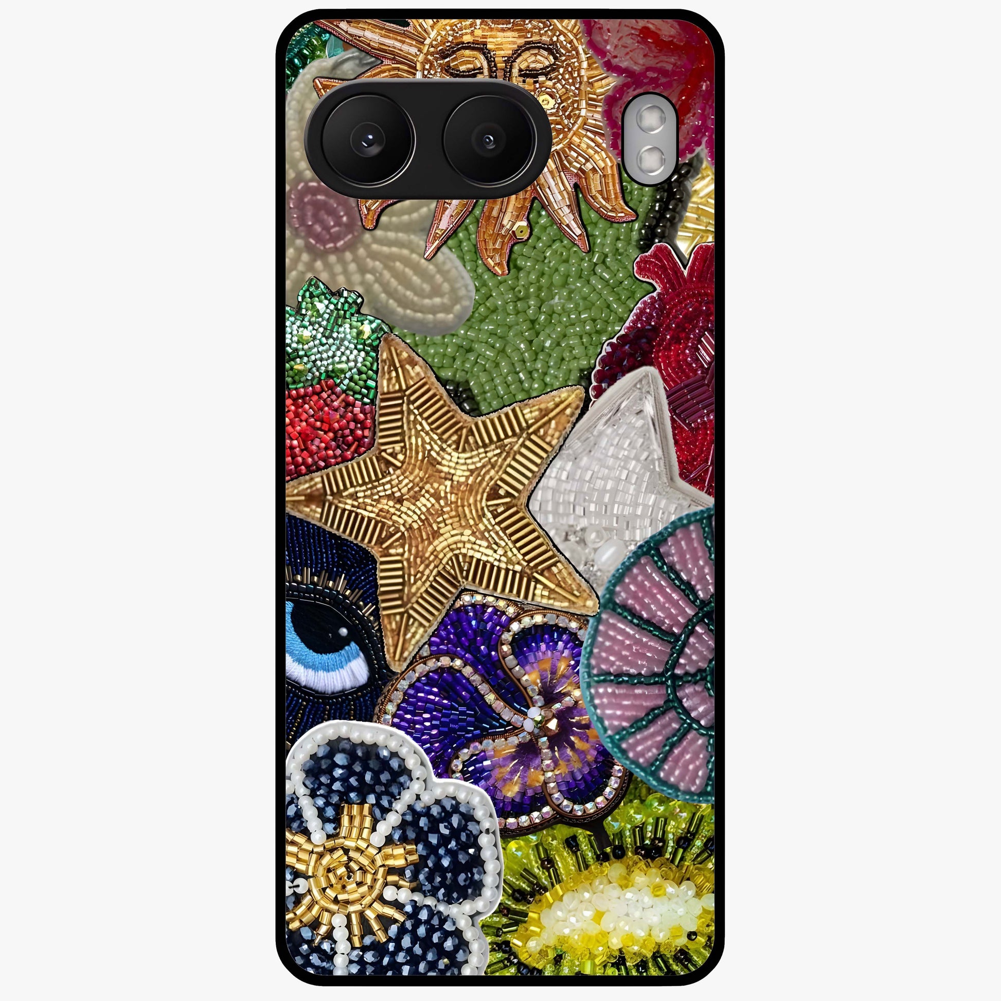 Cosmic Charm Shine Glass Case for 1+Nord 4 radiant front view featuring shimmering celestial artwork