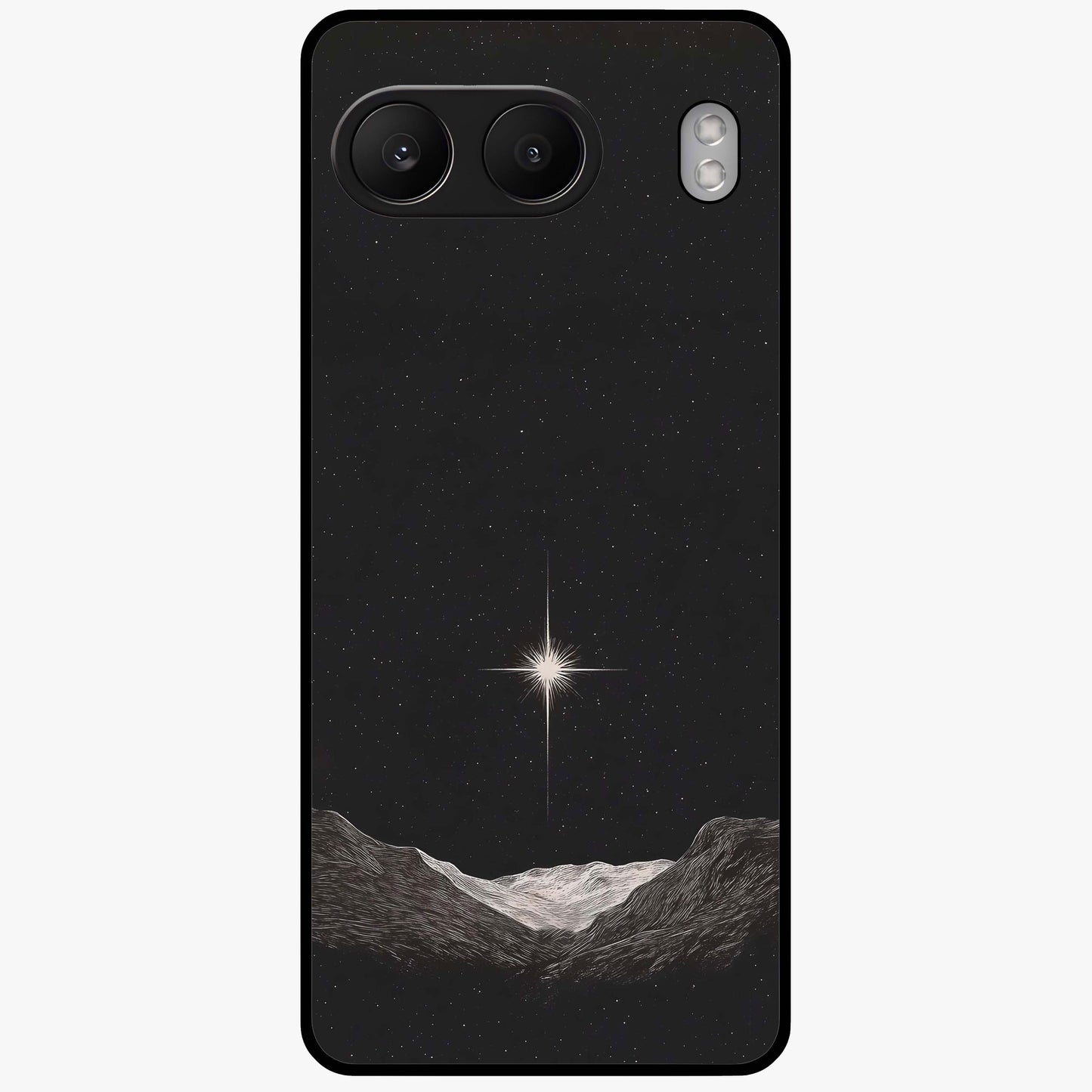 Cosmic Dream Night Glass Case for 1+Nord 4 dreamy front view featuring deep night sky artwork with glowing stars