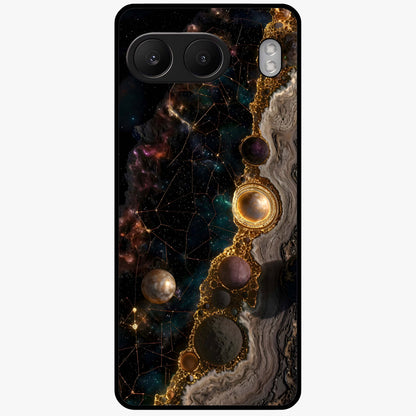 Cosmic Gold Path Glass Case for 1+Nord 4 luxurious front view featuring golden pathway artwork against cosmic backdrop