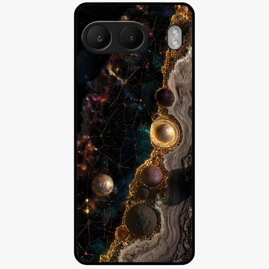 Cosmic Gold Path Glass Case for 1+Nord 4 luxurious front view featuring golden pathway artwork against cosmic backdrop