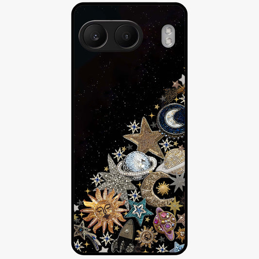 Cosmic Sparkle Dreams Glass Case for 1+Nord 4 magical front view featuring sparkling star artwork with dreamy gradients