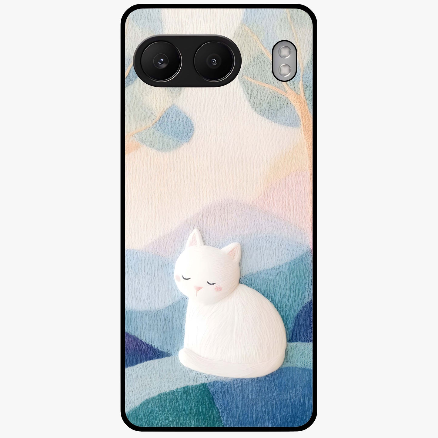 Cotton Dream Cat Glass Case for 1+Nord 4 soft front view featuring dreamy cat artwork in pastel tones