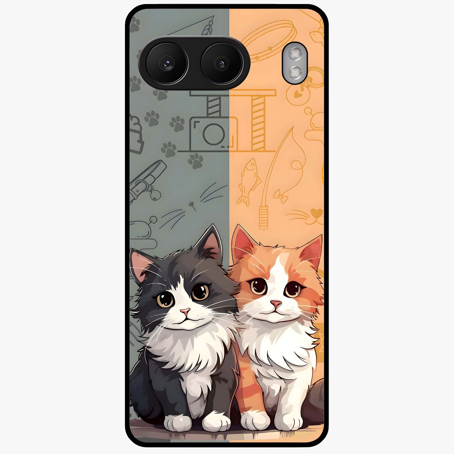 Cozy Cat Duo Glass Case for 1+Nord 4 adorable front view featuring two cats in warm aesthetic artwork