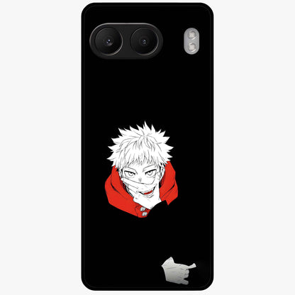 Crimson Chaos Smile Glass Case for 1+Nord 4 bold front view featuring edgy smile artwork in deep crimson tones